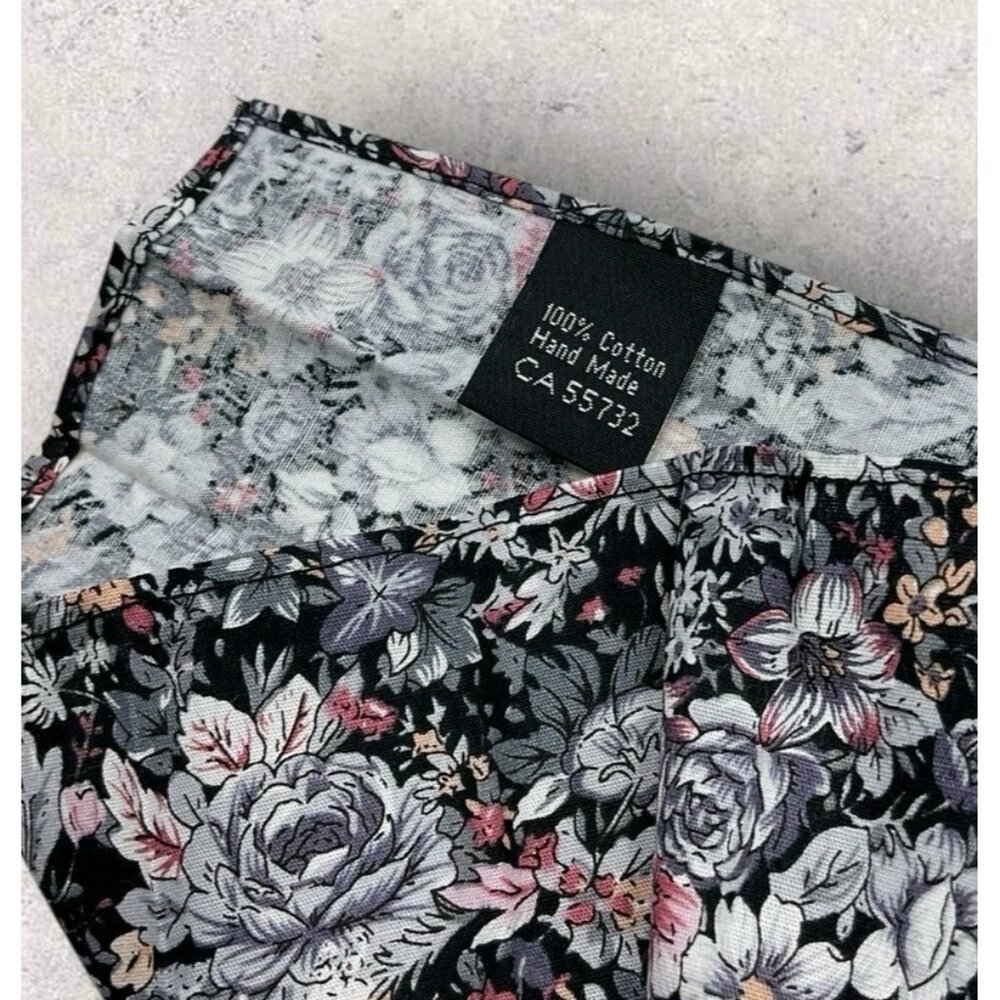 NEW OXFORD STREET Cotton Bow Tie Pocket Square 29.6" Gray Pink Floral W:2.6" - Picture 5 of 8